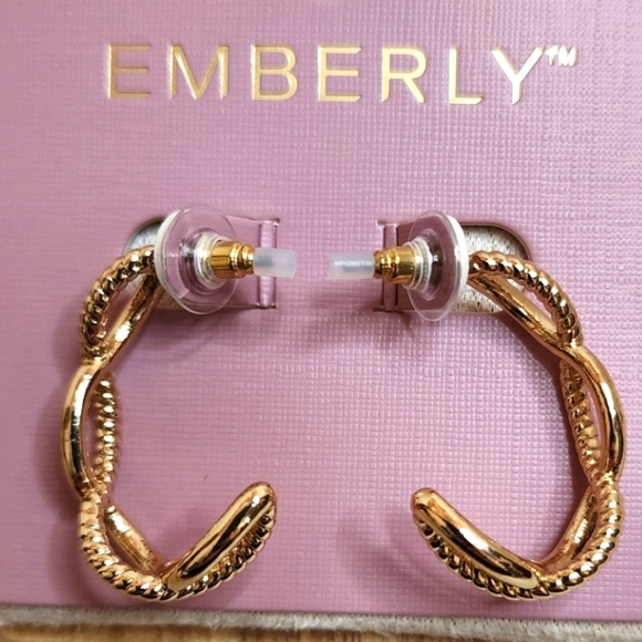 EMBERLY GOLD TONE TWISTED ROPE HOOP EARRINGS PIERCED MODERN FASHION JEWELRY NWT - Picture 1 of 2